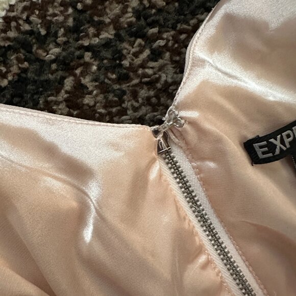 EXPRESS (Size 10) Light Pink Dark Blue Crepe Chiffon Ruched Dress Sleeveless - Picture 6 of 11